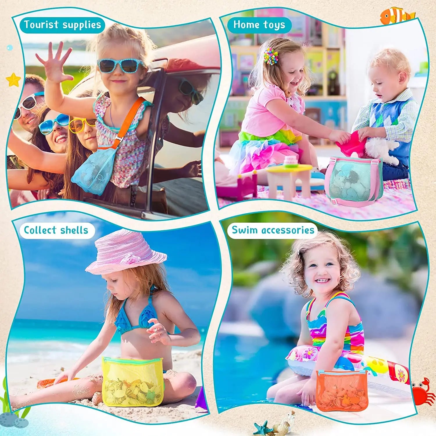 Strand Speelgoed Net Strandtas | Zand Speelgoed Tas voor Kinderen, Schelpen Verzamel Tas en Zwem Accessoires