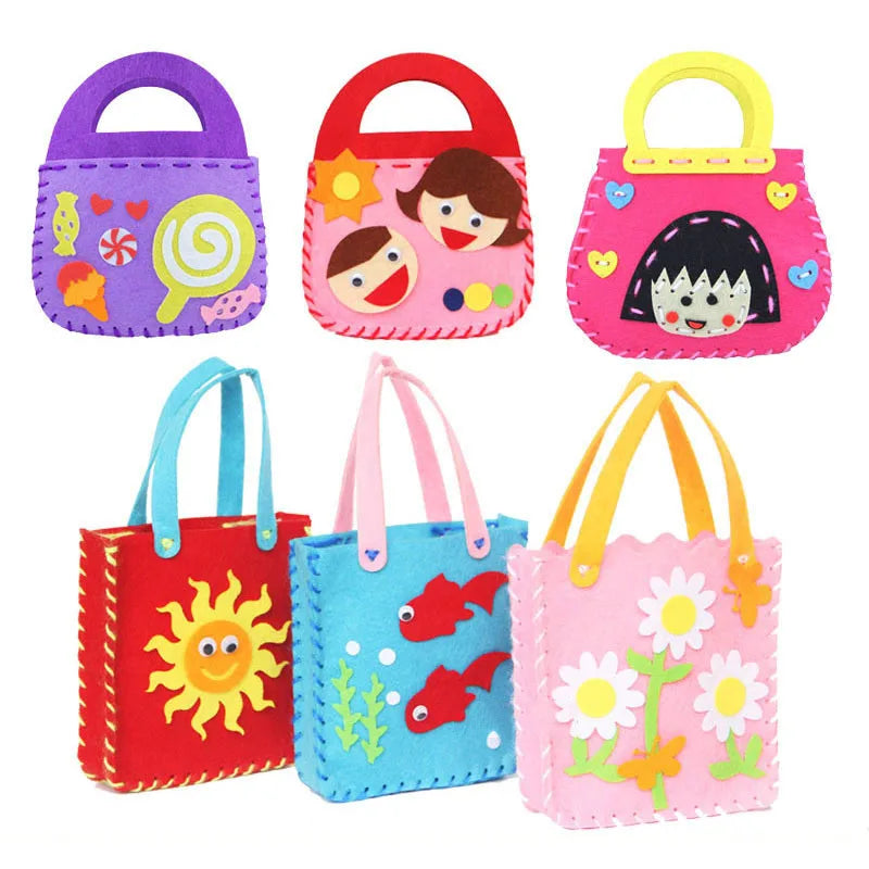 4-delige Handgemaakte Kindertassen Set | Doe-het-zelf Dieren & Bloemen Handtas Knutselset, Creatief Handwerk Speelgoed