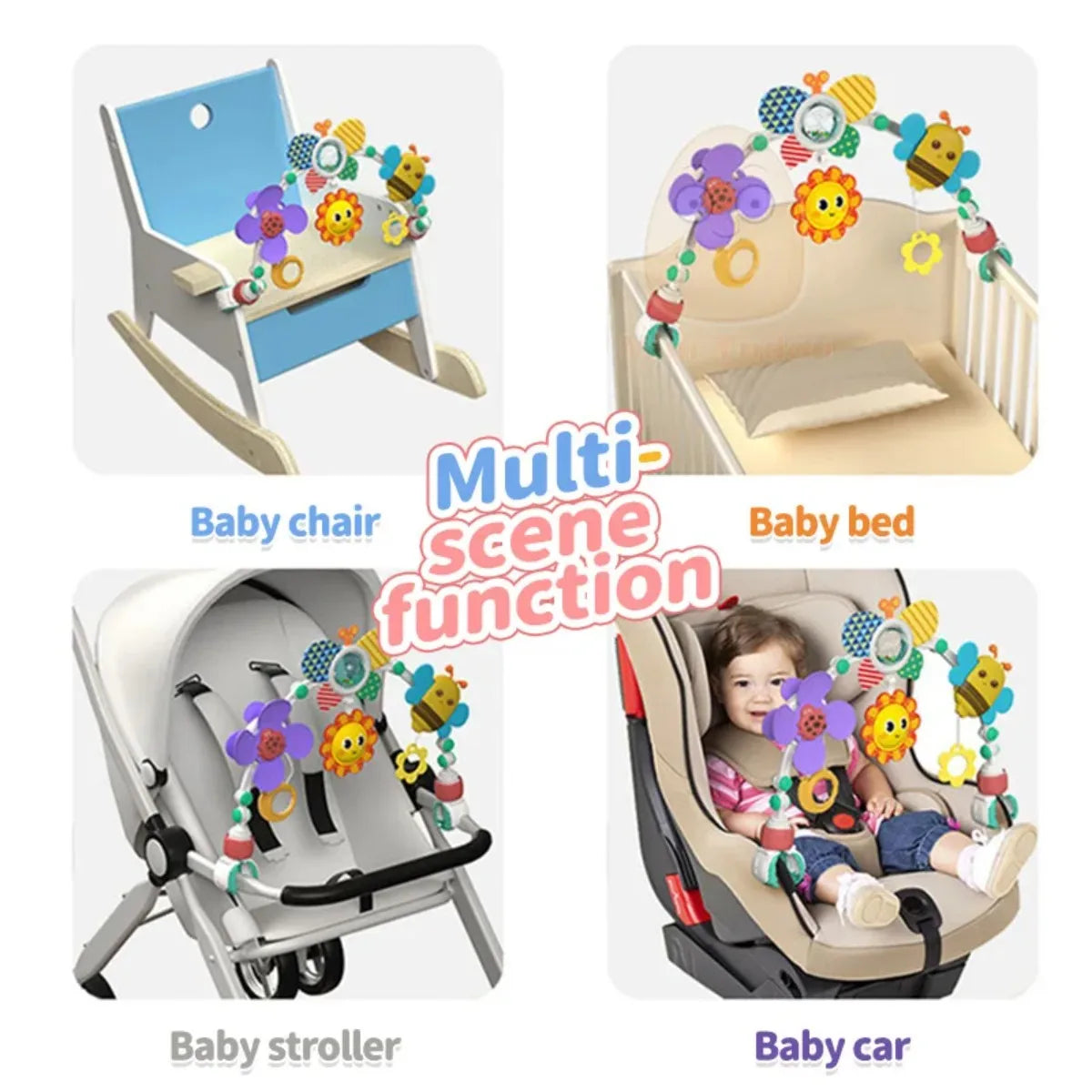 Baby Rammelaar met Clip – Educatief Mobiel Speelgoed voor Wieg of Kinderwagen | Voor Pasgeborenen 0-12 Maanden