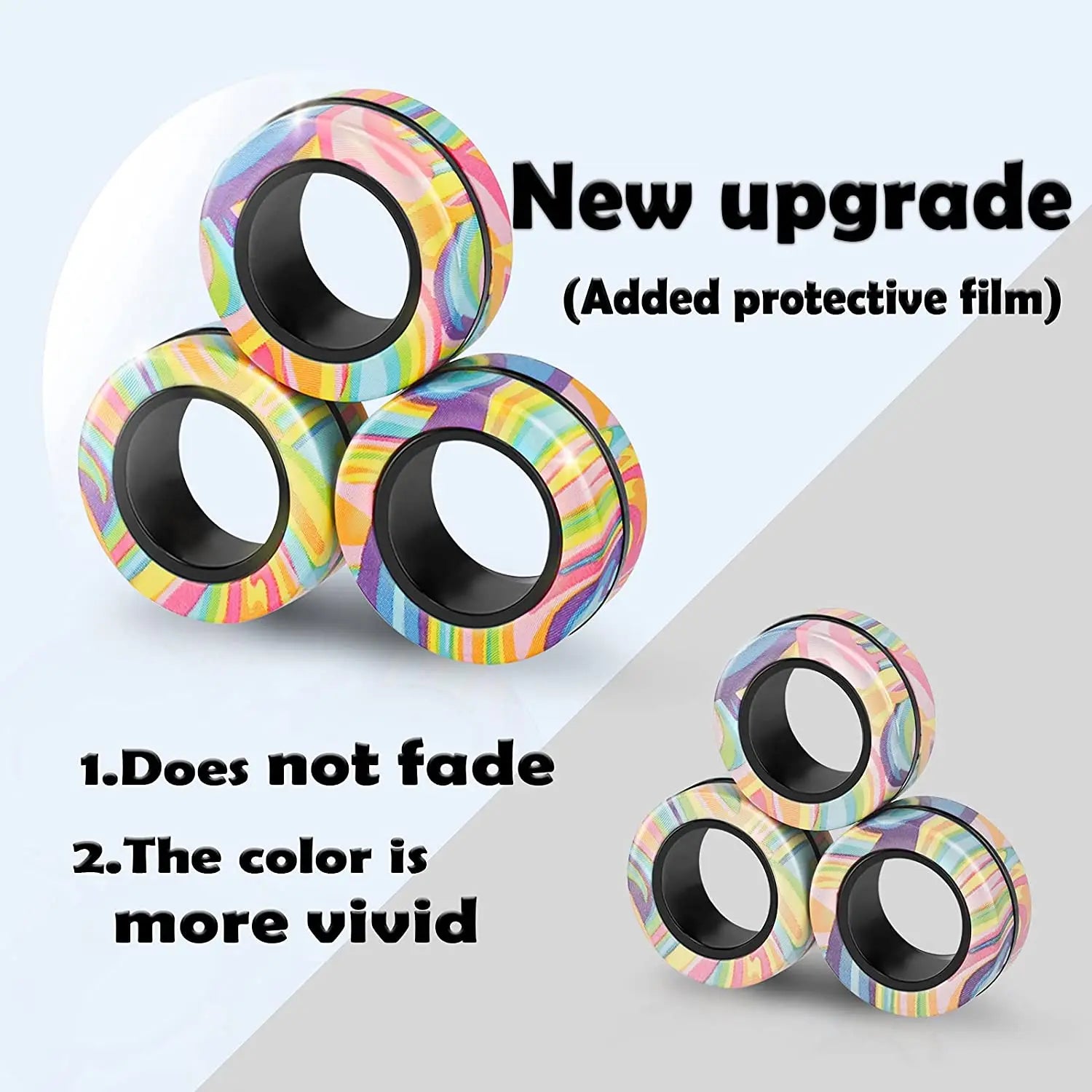 3 stuks vinger magnetische ringen | Kleurrijke fidget speelgoed set voor volwassenen en kinderen, magneet spinner ringen voor stressverlichting