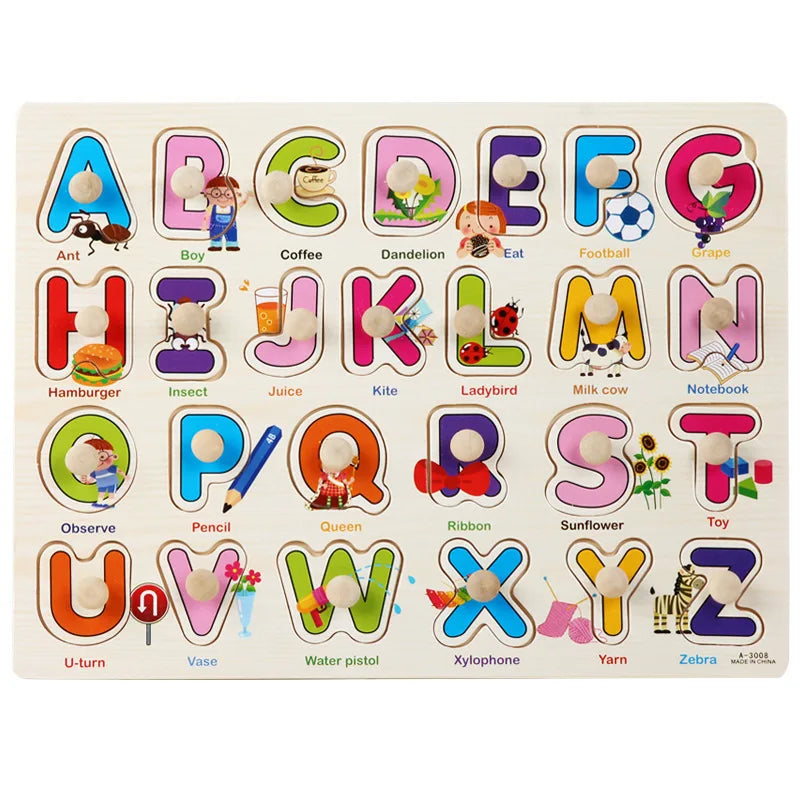 30cm Baby Toys Montessori Wooden Puzzle Hand Grab Board Educational Wood Puzzles for Kids Cartoon Animal Vehicle Gift for Child