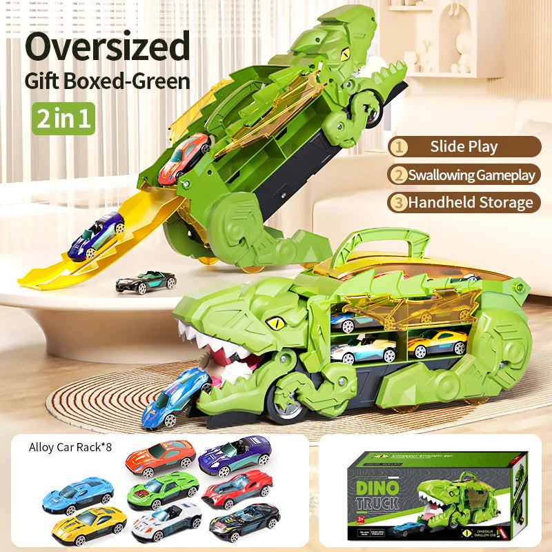 Speelgoedauto op spoor voor kinderen - Dino Tyrannosaurus puzzel, cadeau voor jongens van 3 tot 6 jaar