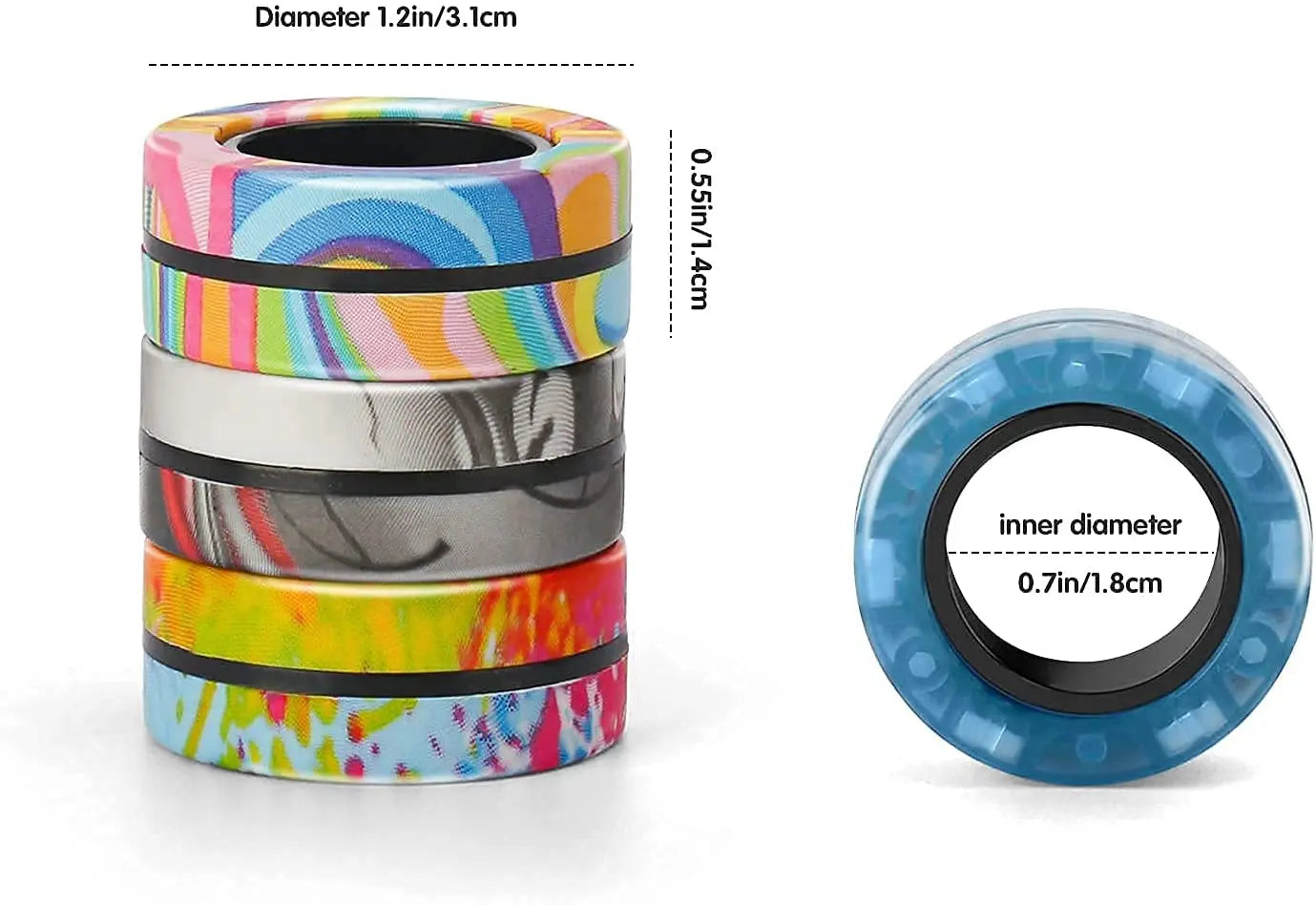 3 stuks vinger magnetische ringen | Kleurrijke fidget speelgoed set voor volwassenen en kinderen, magneet spinner ringen voor stressverlichting