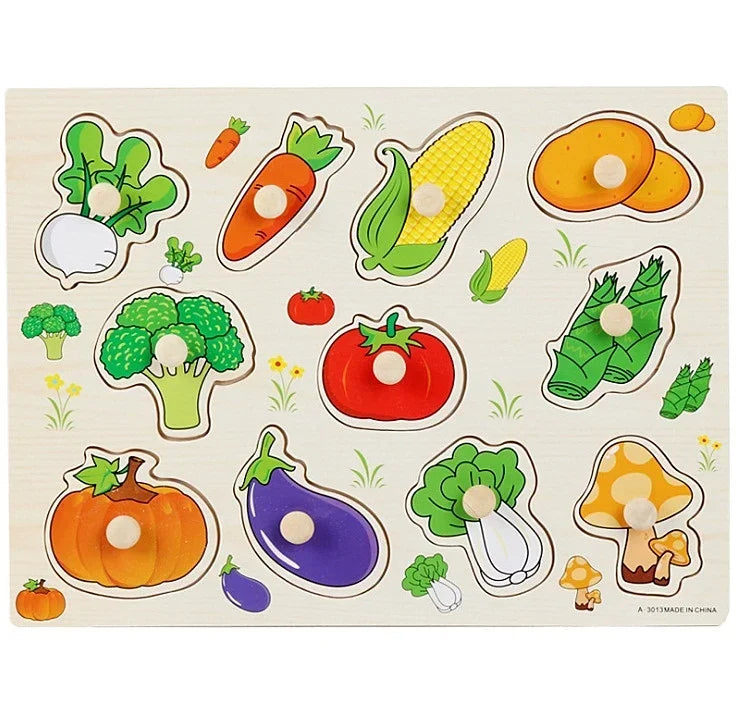 30cm Baby Toys Montessori Wooden Puzzle Hand Grab Board Educational Wood Puzzles for Kids Cartoon Animal Vehicle Gift for Child