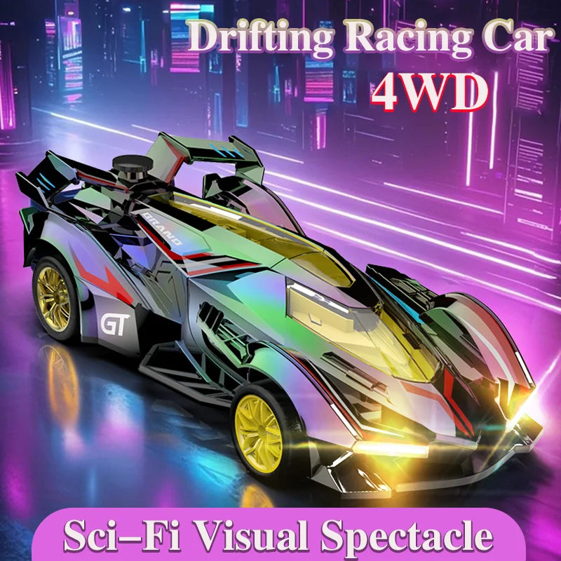 2.4G Neon Laser RC Raceauto | 4WD Hoge Snelheid Drift Voertuig met Sci-Fi Spray Effect | Speelgoed Cadeau voor Kinderen