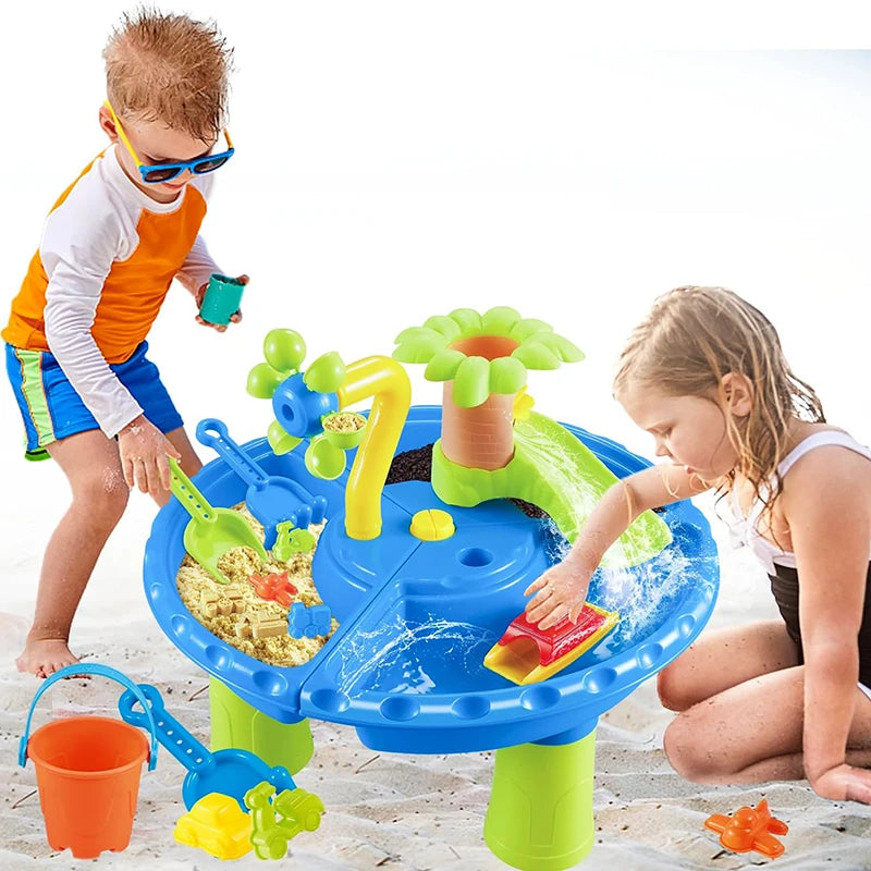 Tafel Zand- en Water Speelset voor Kinderen | Sensory Speelgoed voor Buitenactiviteiten met Zand- en Splash Pool