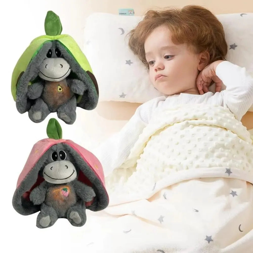 Pluche Ademend Slaappopje met Bewegende Lichten | 32cm Babyknuffel Donkey, Comfortspeeltje voor Kleintjes