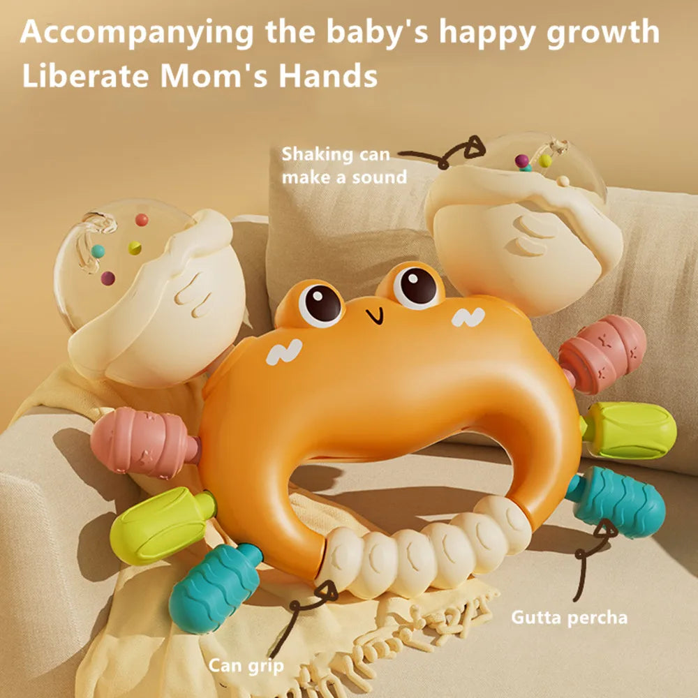 Crab Rammelaar & Bijtspeeltje – Sensorisch Handgreep Speelgoed voor Baby’s | Vroeg Educatief Cadeau voor Jongens en Meisjes