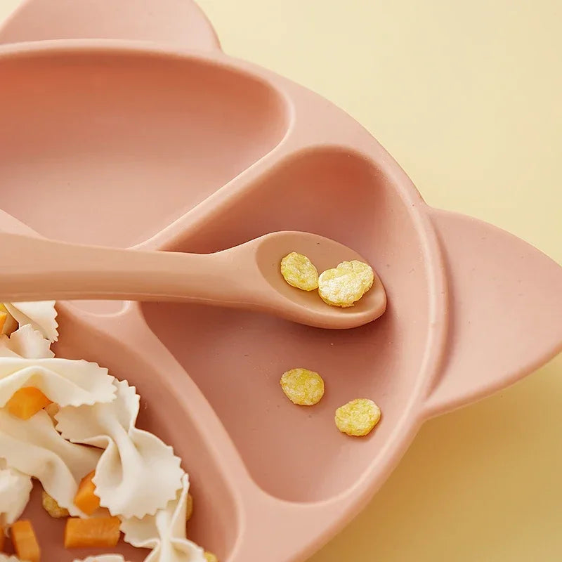 Siliconen Babybord met Zuignap voor Peuters - Knoeivrij Eetbordje met Vakjes voor Jongens en Meisjes - Onbreekbaar Kinderservies met Lachend Gezichtje