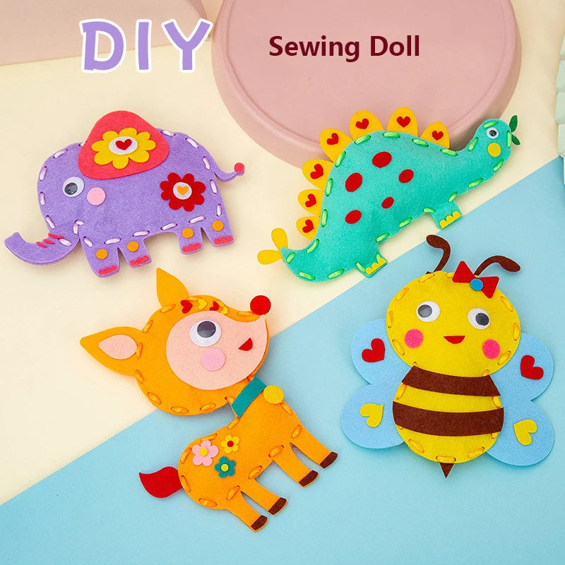 3-delige DIY Naai Ambachtenset | Handgemaakte Knuffels van Niet-geweven Stof, Educatief Naaispeelgoed voor Beginners