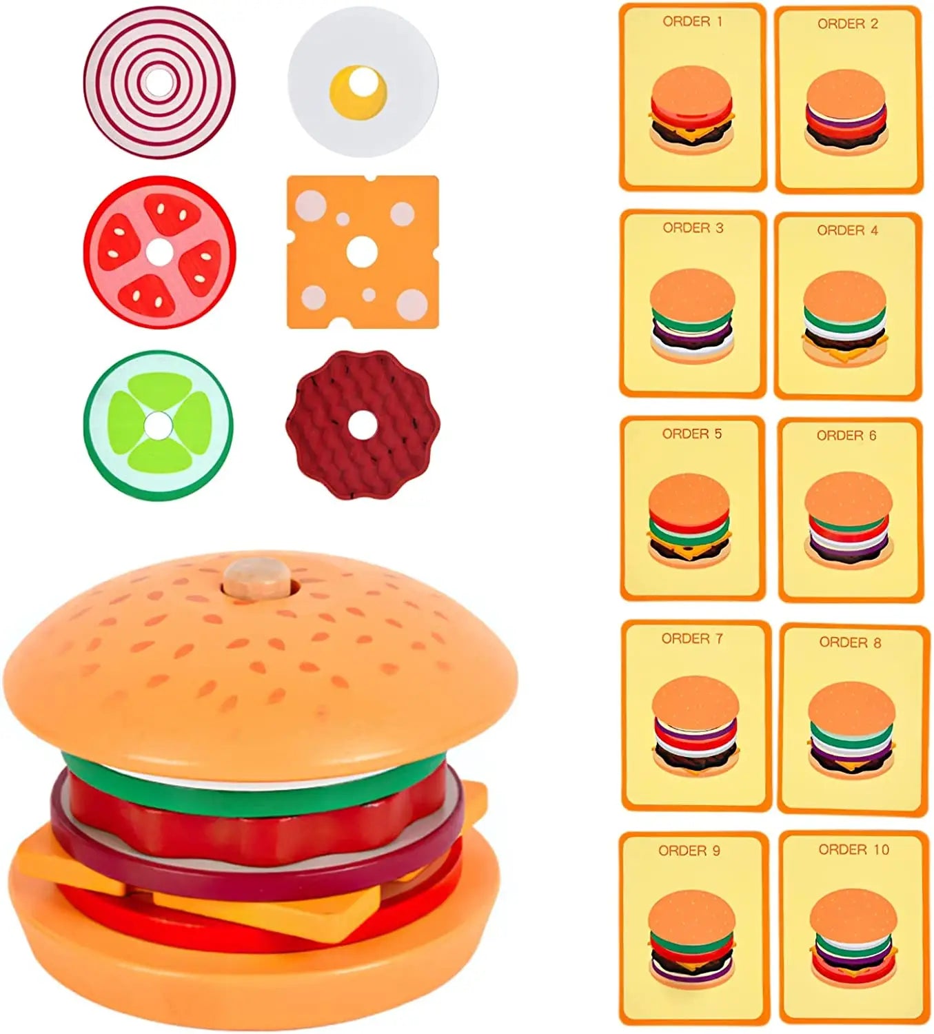 Houten Hamburgers Stapelspel | Montessori Educatief Speelgoed voor Peuters & Kinderen