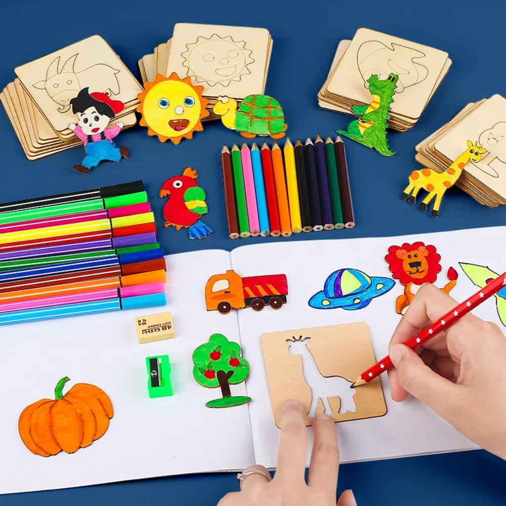 32/20-delige Montessori Teken Speelgoed Set | Houten DIY Sjablonen, Educatief & Leerzaam Cadeau voor Kinderen