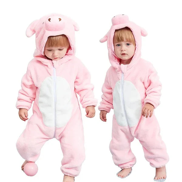 Roze Varkentje Babyromper | Flanellen Gevoerde Bodysuit Pyjama Jumpsuit