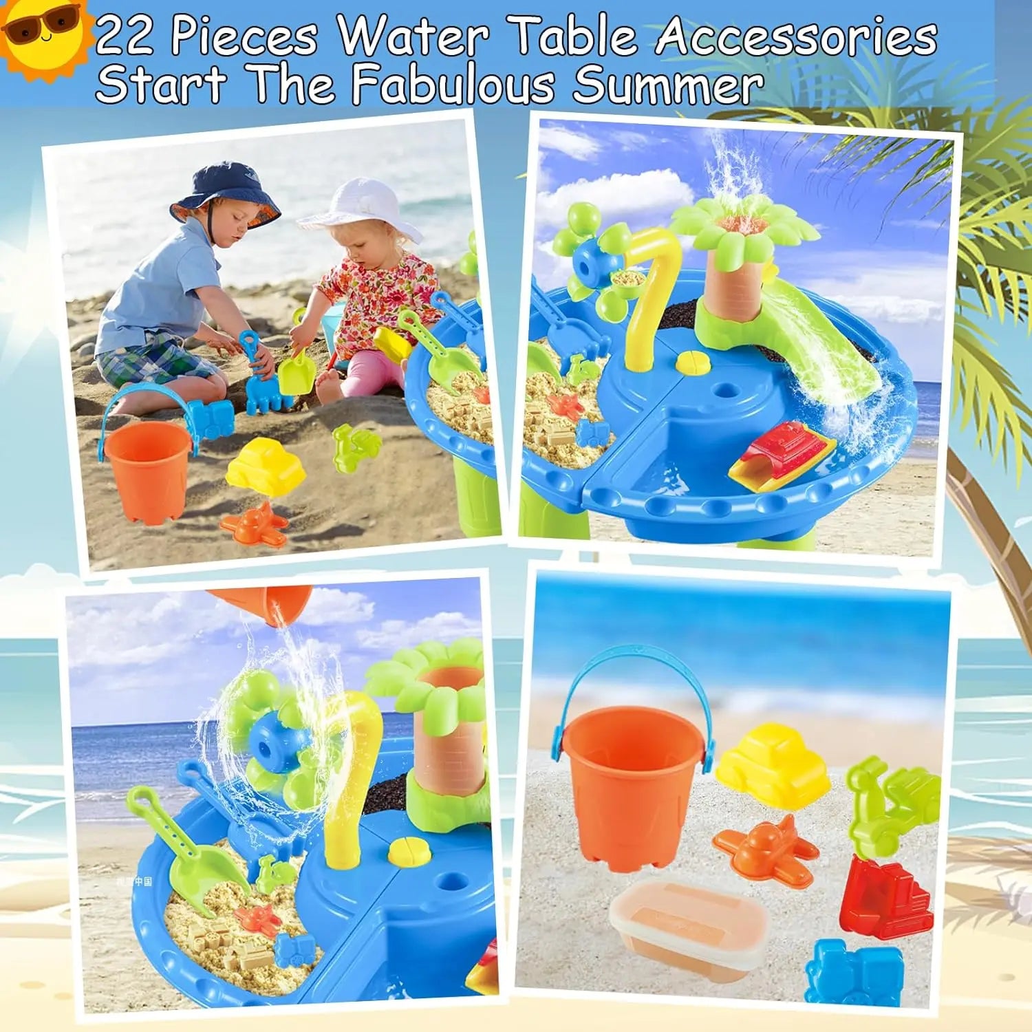 Tafel Zand- en Water Speelset voor Kinderen | Sensory Speelgoed voor Buitenactiviteiten met Zand- en Splash Pool