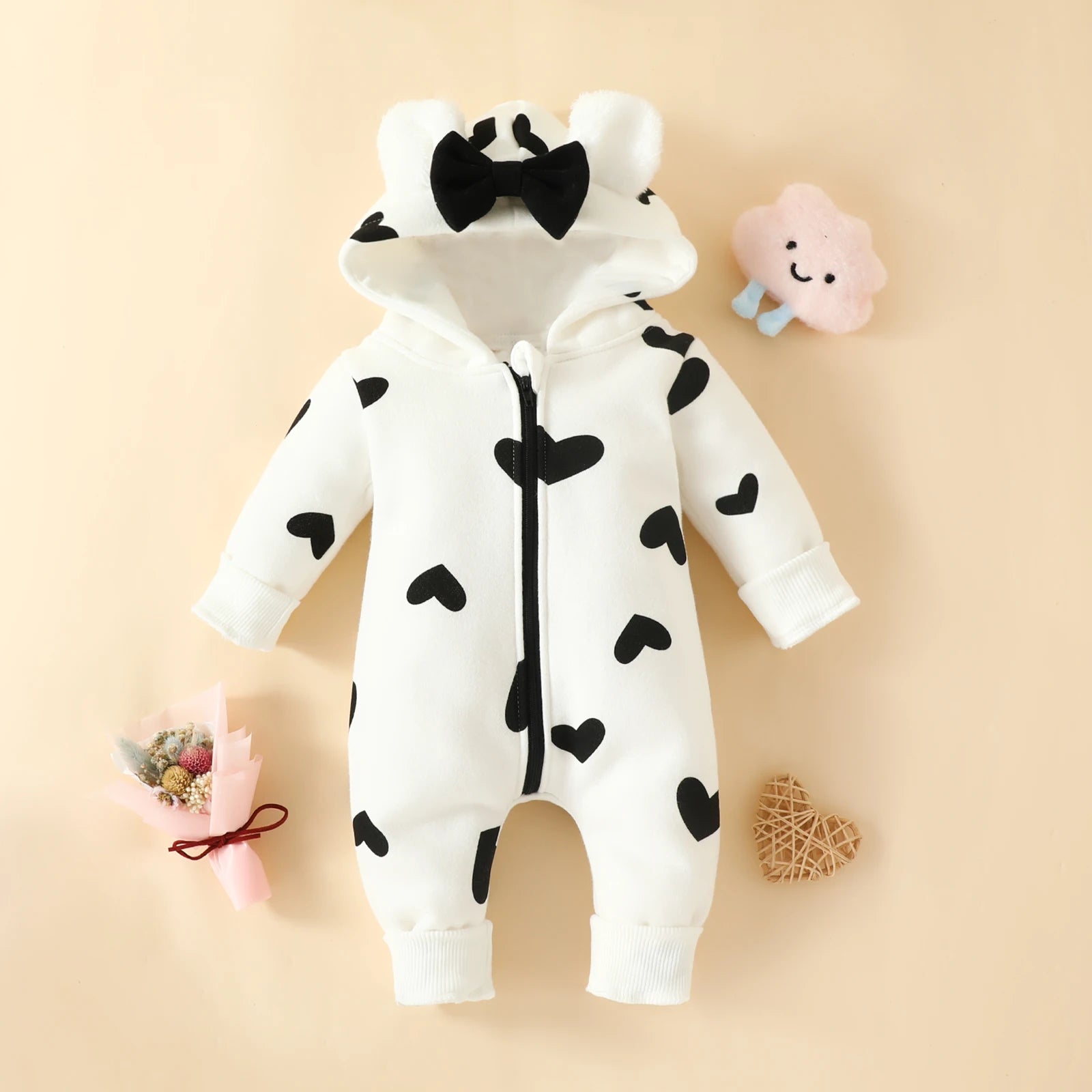 Romper met Lange Mouwen en Hoed | Warme Buitenkleding met Rits Dikke Baby Onesies