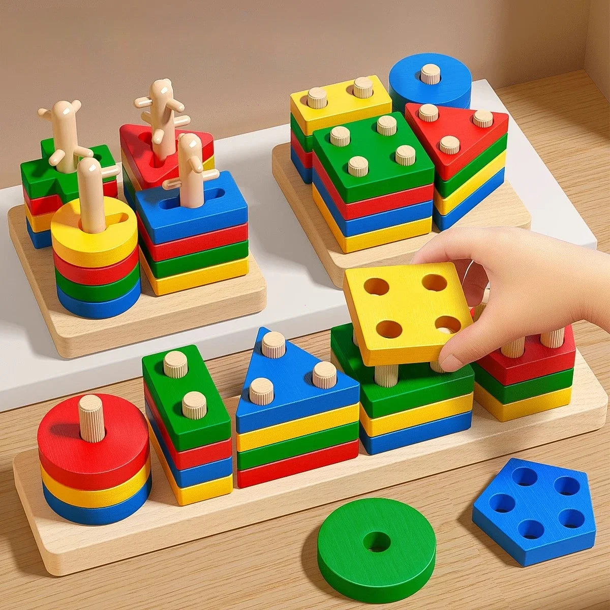 Montessori houten sorteer- en stapelspeelgoed Puzzel voor kinderen en peuters Speelgoed voor fijne motoriek voor kinderen van 1 jaar