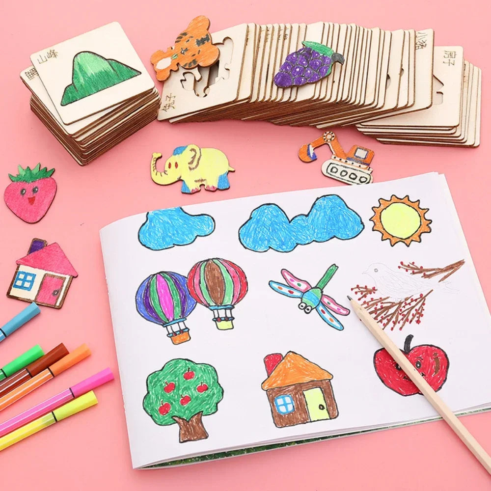32/20-delige Montessori Teken Speelgoed Set | Houten DIY Sjablonen, Educatief & Leerzaam Cadeau voor Kinderen