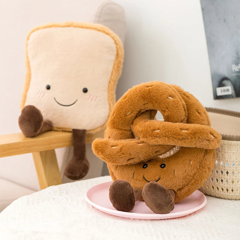 Schattig Pluchen Toastbrood | Pretzel, Croissant en Baguette Knuffel Speelgoed | Zacht Voedselpopje voor Comfort en Verjaardagscadeau voor Kinderen