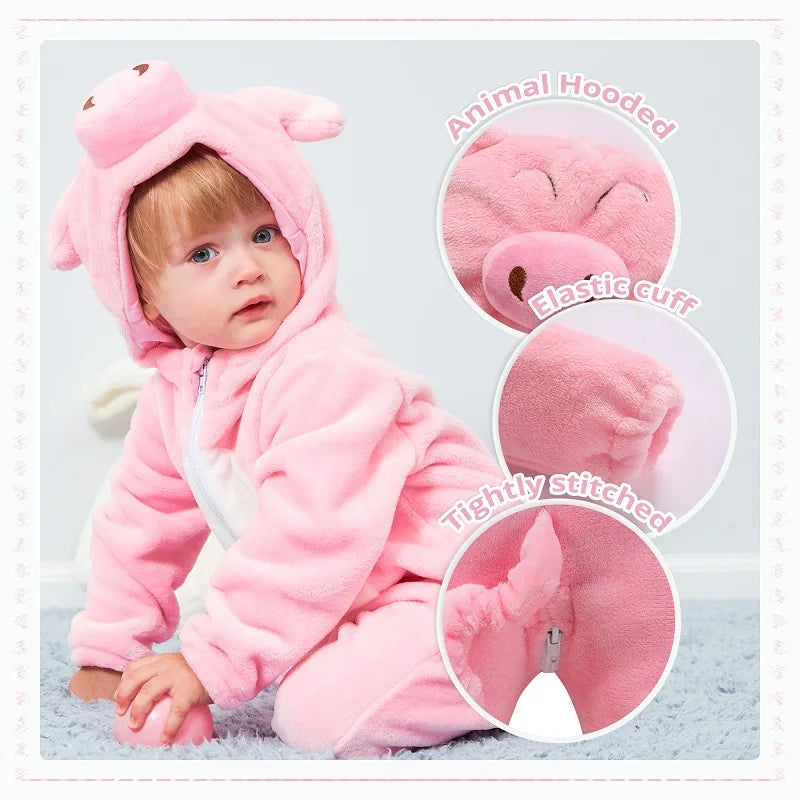 Roze Varkentje Babyromper | Flanellen Gevoerde Bodysuit Pyjama Jumpsuit