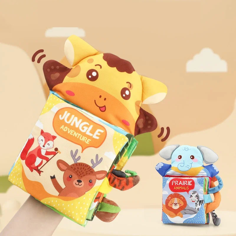 Handpop Stoffen Boek | Vroeg Leren Educatief Boek voor Baby’s, Interactief Cognitief Speelgoed