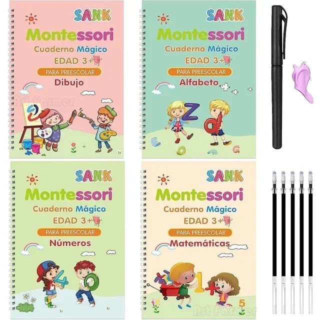 Magisch Schrijfboek Portugees | Montessori Herbruikbaar Kalligrafie Oefenboek voor Kinderen