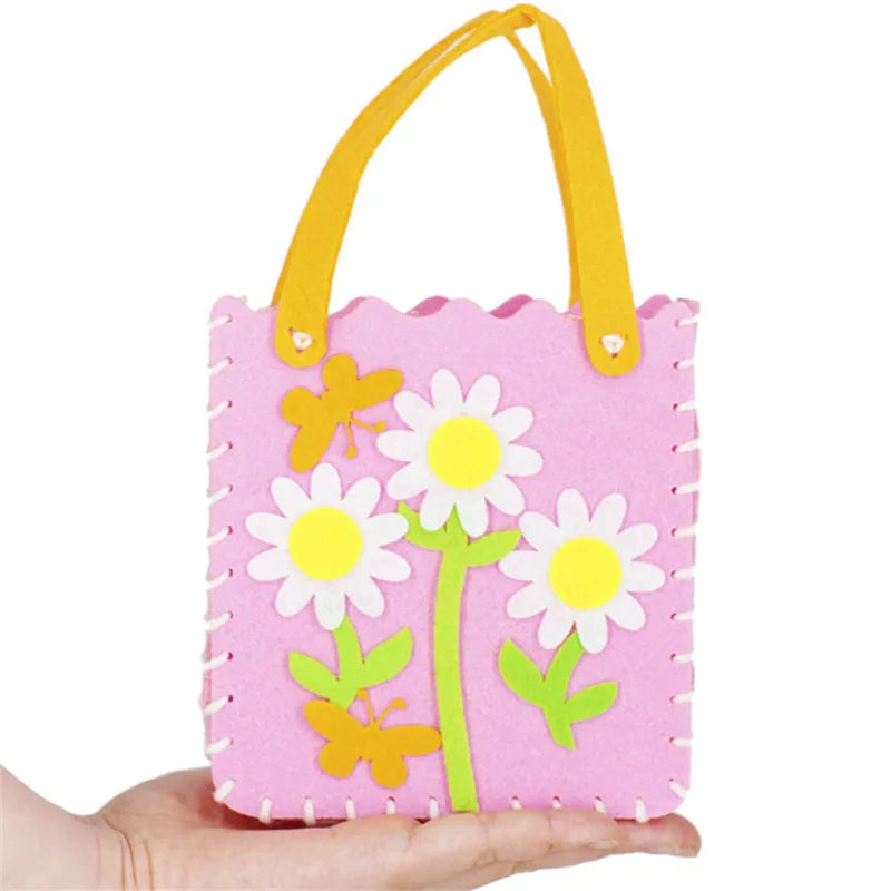 4-delige Handgemaakte Kindertassen Set | Doe-het-zelf Dieren & Bloemen Handtas Knutselset, Creatief Handwerk Speelgoed
