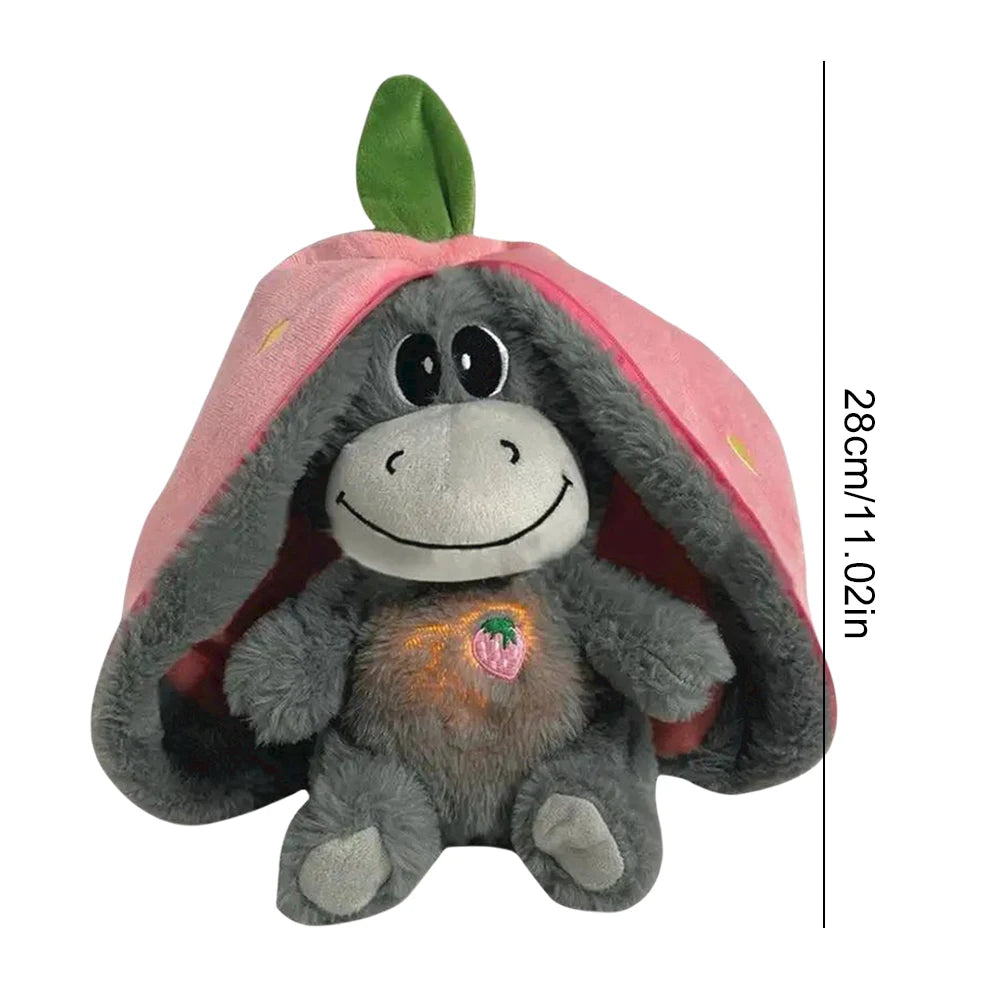 30cm Aardbei Ezel Knuffel met Licht | Creatieve Baby Pop, Ademend Pluche Slaapspeeltje als Fruitfiguur