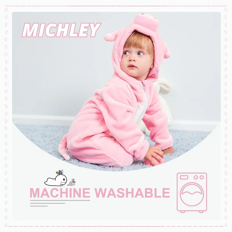 Roze Varkentje Babyromper | Flanellen Gevoerde Bodysuit Pyjama Jumpsuit