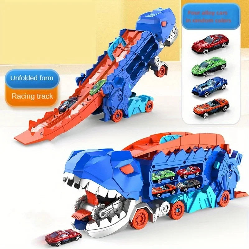 Transport Dino Truck | Speelgoedauto met Uitschuifbare Racebaan