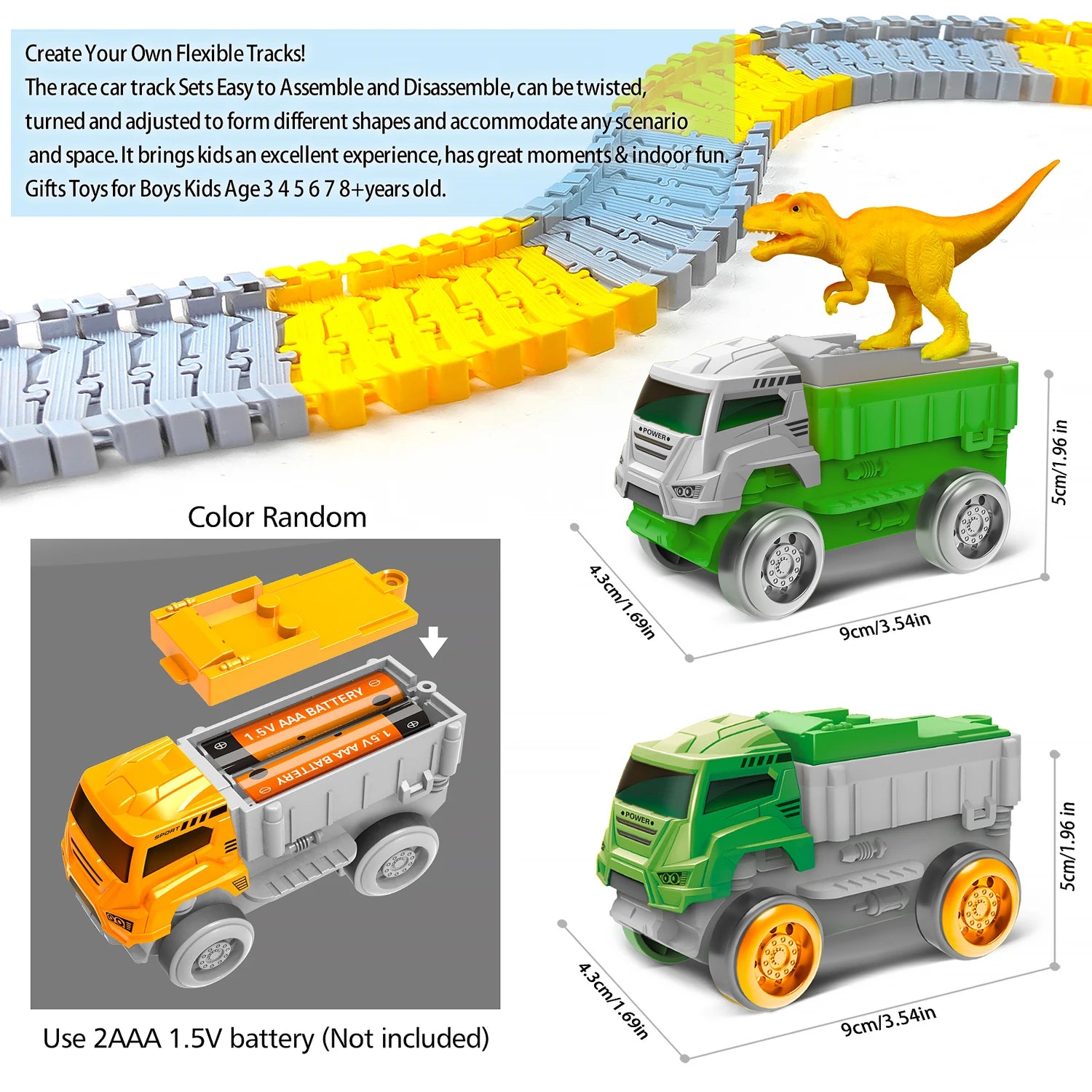 Magisch Dinosaur Racebaan Auto Speelgoed | LED Licht Raceauto voor Jongens – Verjaardags- & Kerstcadeau