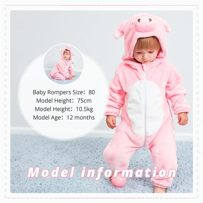 Roze Varkentje Babyromper | Flanellen Gevoerde Bodysuit Pyjama Jumpsuit