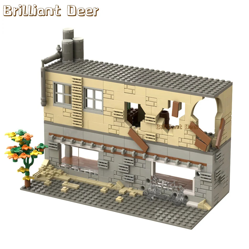 Verlaten Vernielde Gebouwen MOC WW2 Pubg Militaire Basis DIY Scènes Bouwstenen Set Onderdelen Voor Soldaten Figuren Jongens Speelgoed