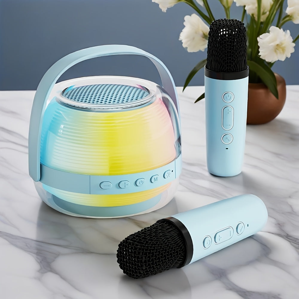 Draagbare Mini Karaoke Set met 2 Microfoons voor Kinderen en Volwassenen - Bluetooth Speaker met Sfeerverlichting - Cadeau voor Jongens en Meisjes