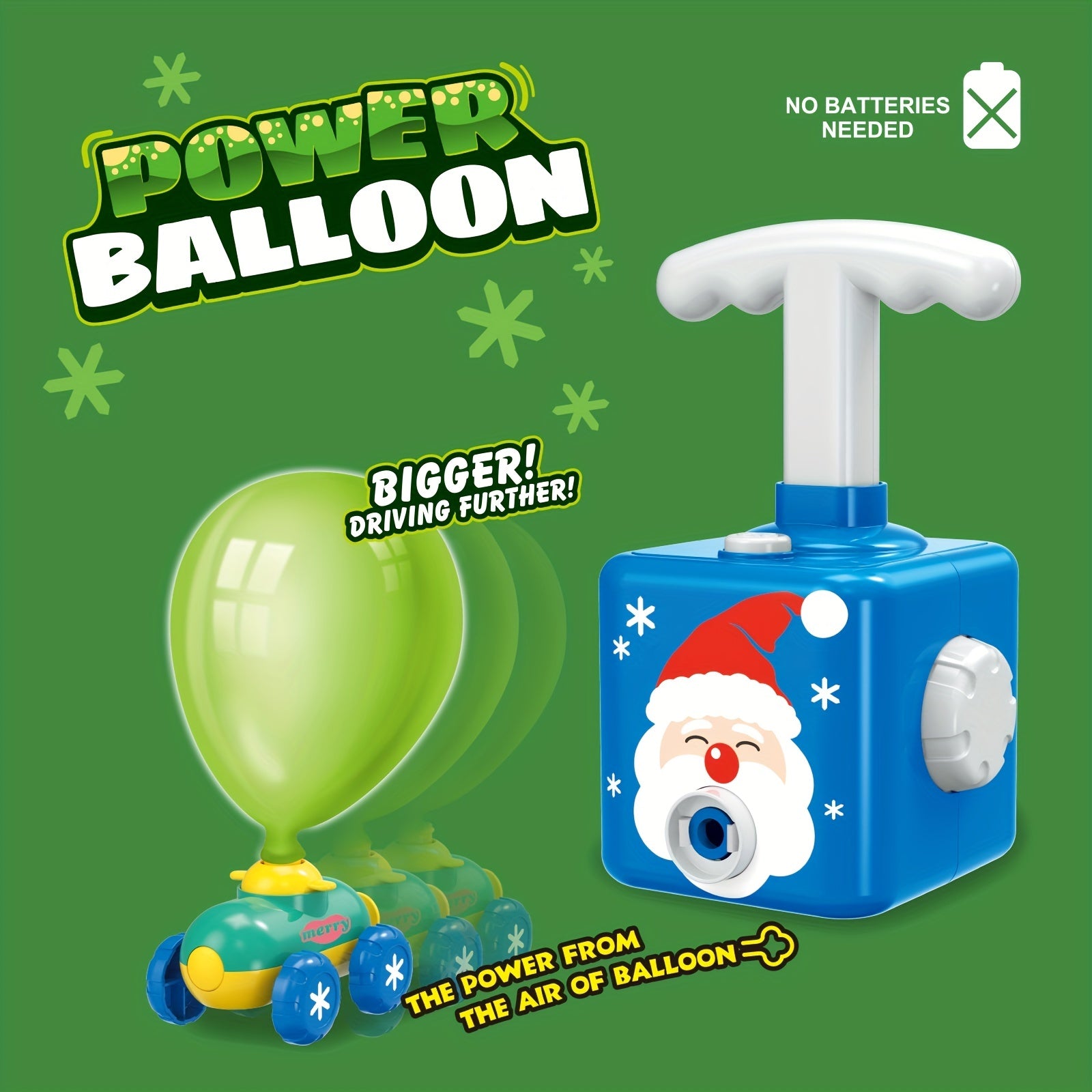Cadeauset voor Kerst en Thanksgiving - Aerodynamische Ballonauto met Santa Claus Thema, Educatief Ballonpuzzel Speelgoed voor Kleuters, Inclusief Ballonvlieger en Handlanceerder