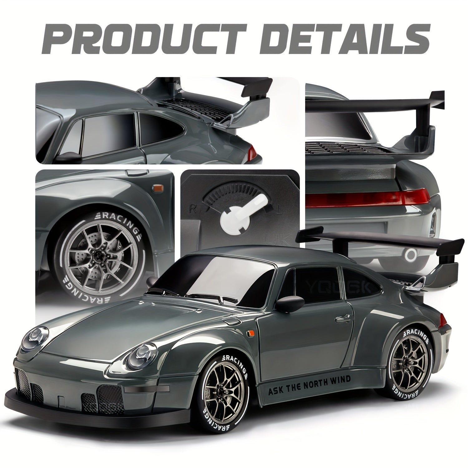 [1 stuk 2.4GHz 4WD RC Drift Auto] - 1:24 RC Drift Auto met Knipperende Lichten, 4WD Hoge-Snelheid Raceauto, Dual Tire Set voor Snelheid & Drift, Inclusief 500mAh Oplaadbare Batterij, USB Oplader, Kegels & Gereedschap