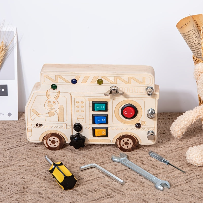 Interactief houten sensorisch bord met LED en schroevendraaier - educatief speelgoed voor kinderen