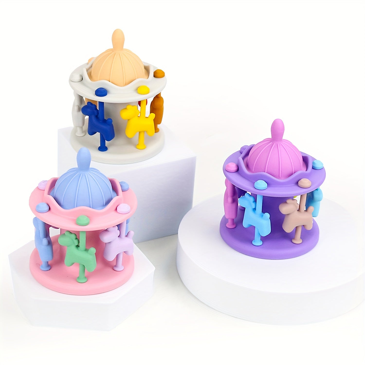 Carrouselontwerp Siliconen bijtrammelaars | Babykauwspeelgoed met muziek en rammelaars voor kinderen van 0-3 jaar