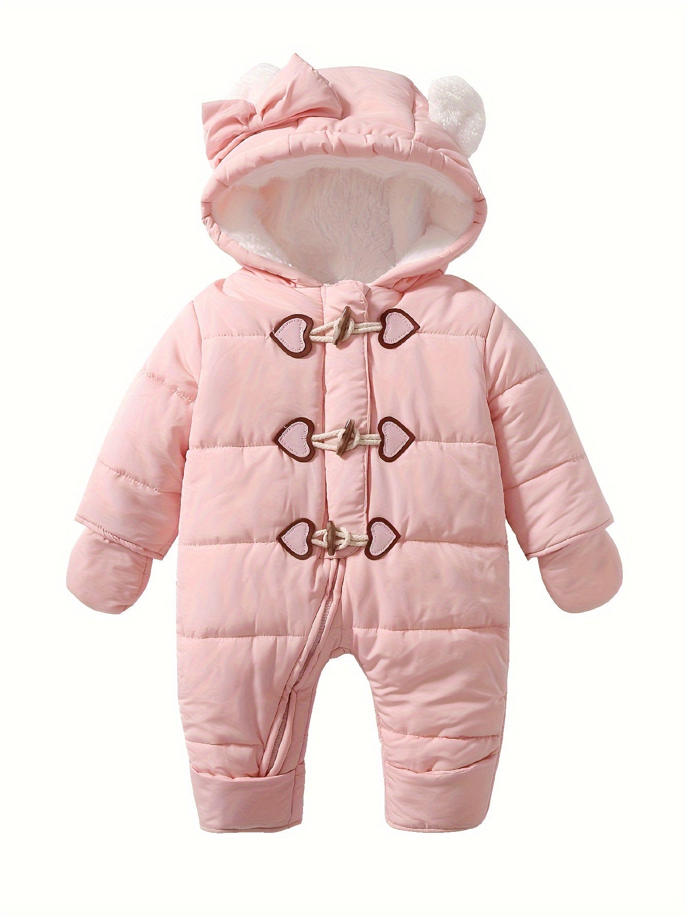 Fleece Capuchon Rompertje Voor Meisjes | Warme, Zachte en Cozy Baby Onesies Met Hartje Knop Baby Winterkleding