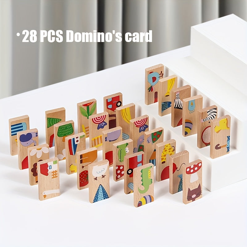 28-delige Dieren Domino Set | Houten Educatief Spel voor Kinderen, Feestdagencadeau