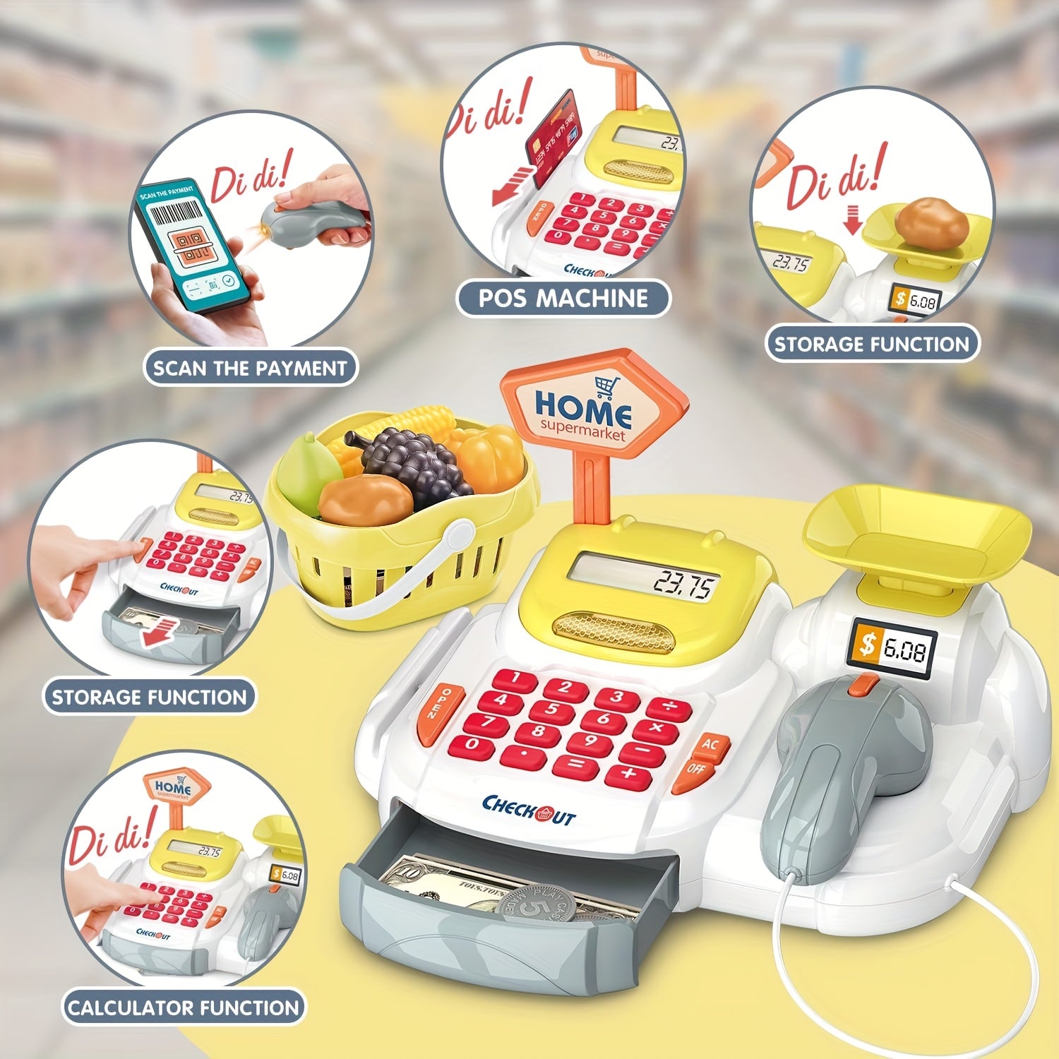 Kassa Supermarkt Speelset voor Kinderen | Interactieve Winkel met Scanner, Mandje en Nepgeld – Educatief Rollenspel Speelgoed