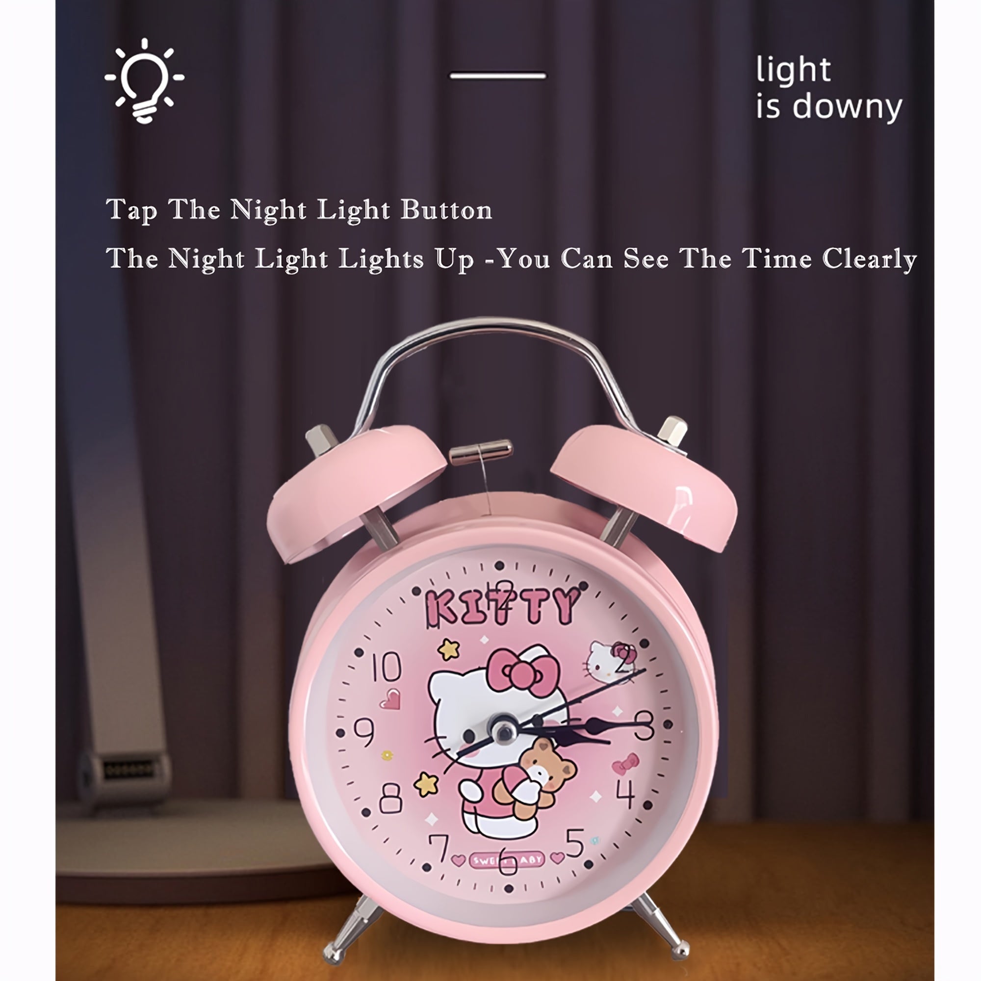 Réveil Matin Classique Hello Kitty pour Enfants et Filles - Horloge de Chevet Décorative avec Fonction Veilleuse - Cadeau Anniversaire Noël