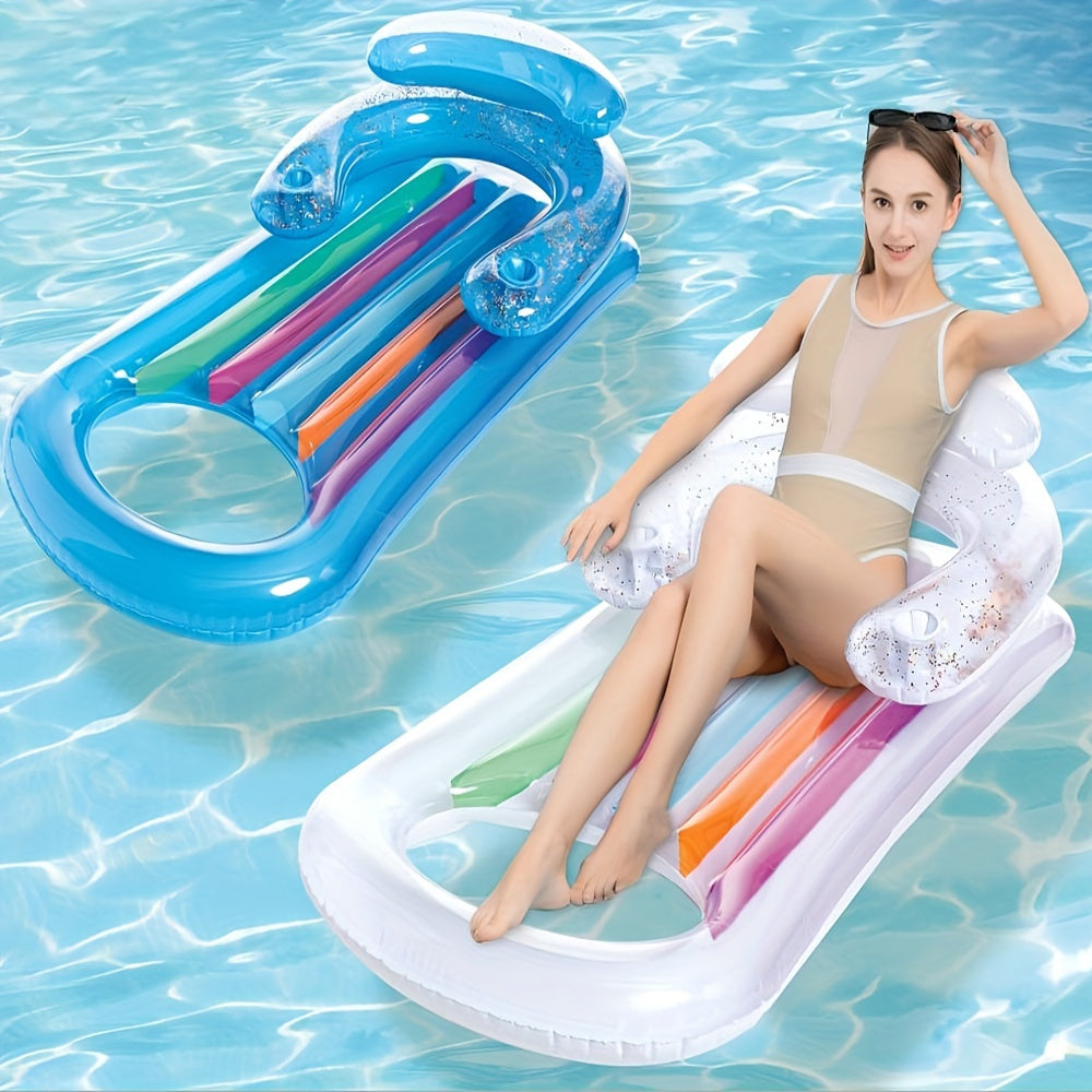 Luxe Opblaasbare Water Lounger – Met Armleuningen, Rugsteun & Bekerhouder | Zwembad Ligstoel voor Volwassenen