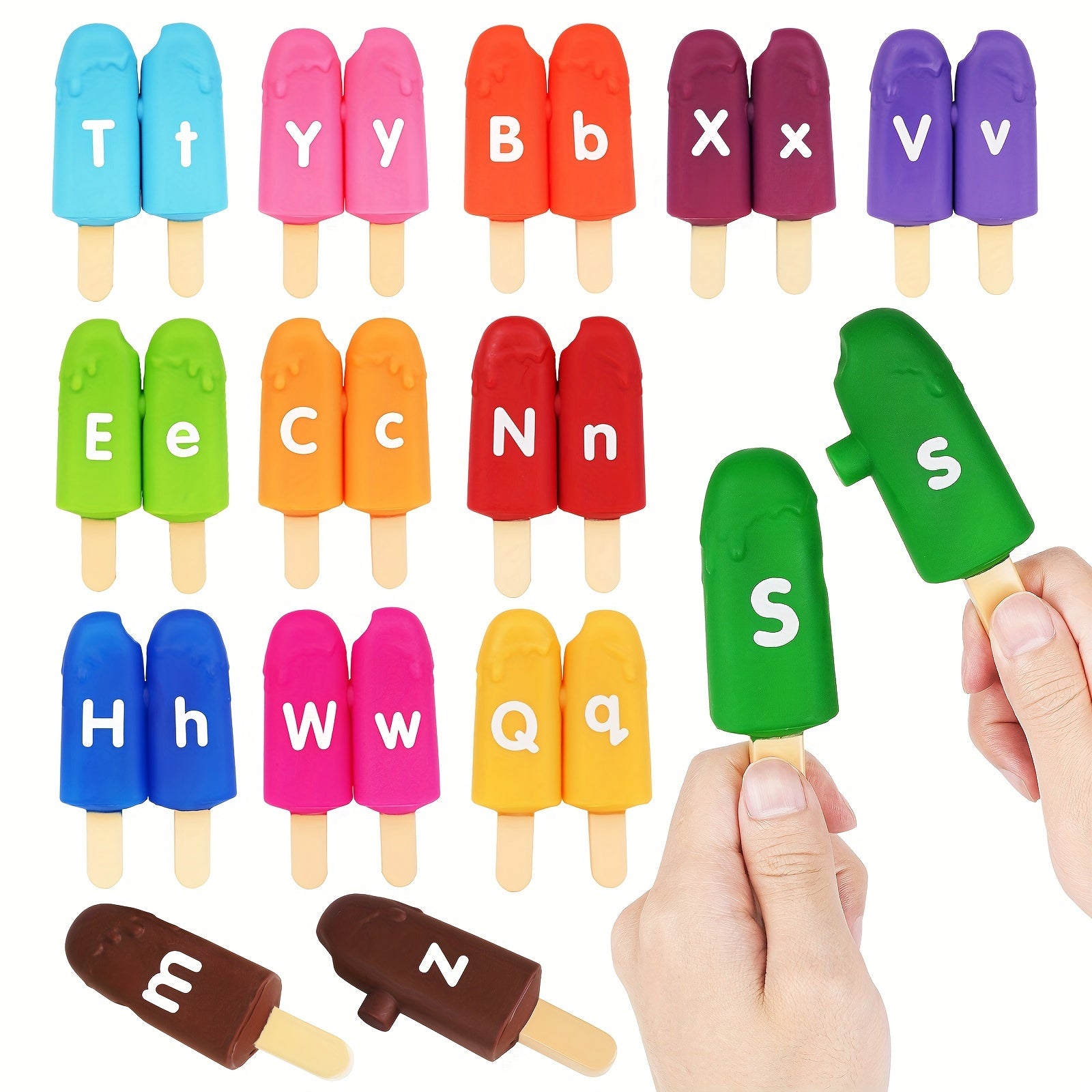 Peuter Alfabet Letters Matching Leerspeelgoed | 26 Stuks Dubbelzijdige ABC Letters | Popsicle Alphabet Match Spel | Kleur Sorting & Fijne Motoriek