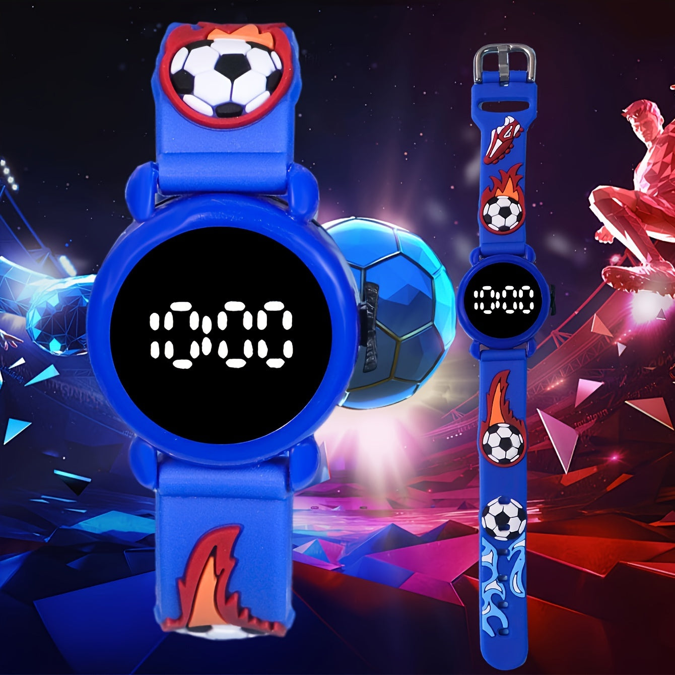 Blauwe LED Soccer Flame Watch – Trendy & Cool Horloge voor Kinderen