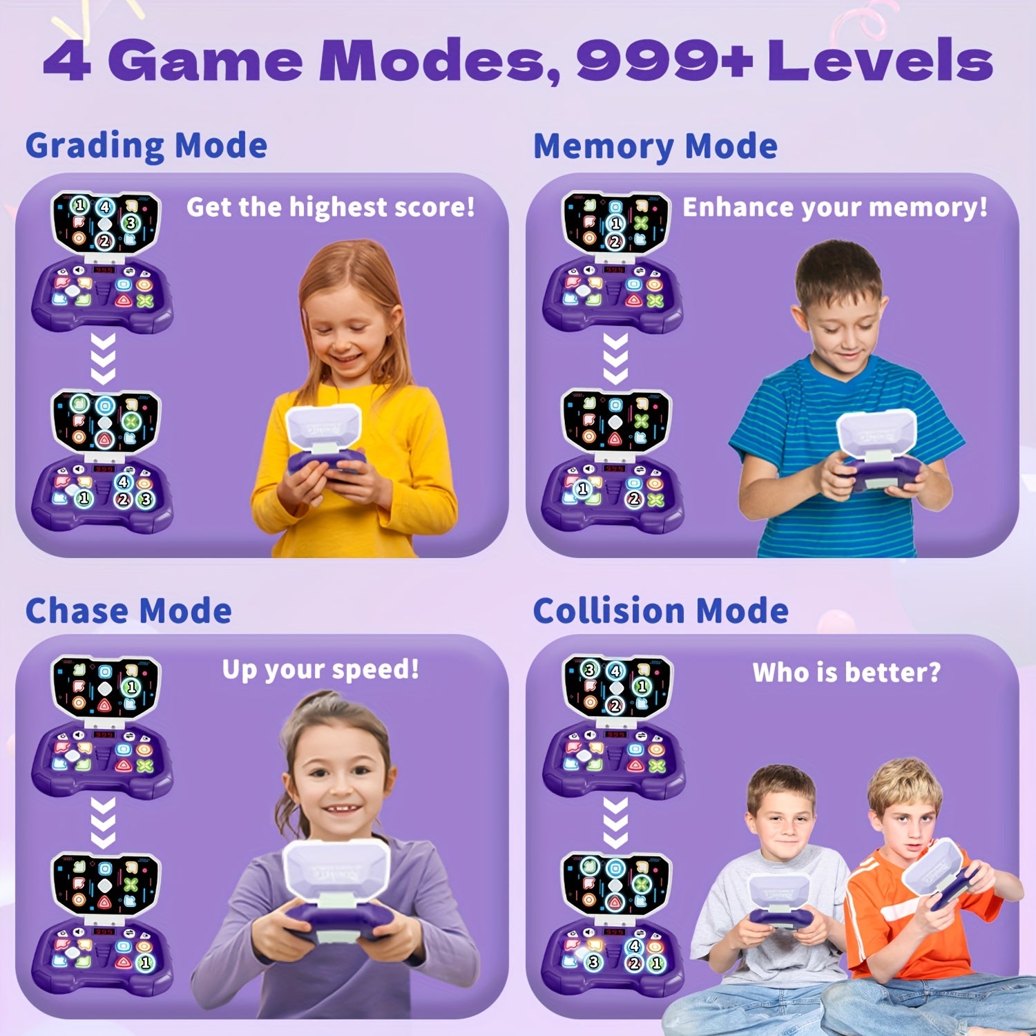 Quick Push Lichtspel | 4 Spelmodi | LED Handheld Game | Fidget Speelgoed 3–12 Jaar