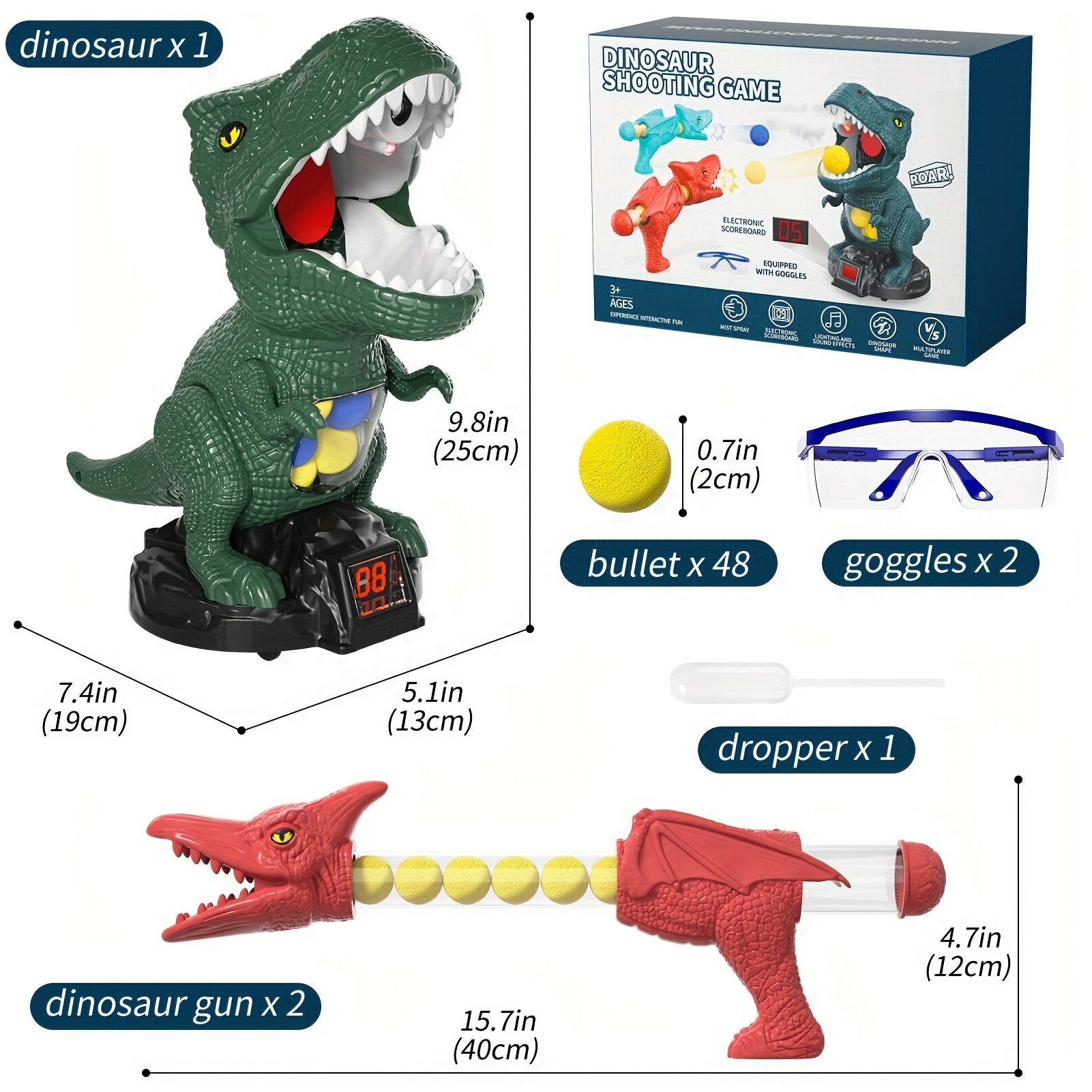 Dinosaurus Speelgoed Cadeau voor Buiten- en Binnen Spel voor Jongens van 3-6 Jaar, Verplaatsbare Dinosaurus Schietspel Speelgoed voor Kinderen van 3-6 Jaar, Perfect Kerstcadeau voor Jongens van 3-5, 4-6, 6-8, Halloween, Kerst Cadeau