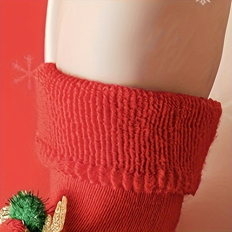 1 Paar 3D Kerstsokken voor Baby | Dikke Katoenen Sokken met Antislipnoppen, Kerstaccessoires