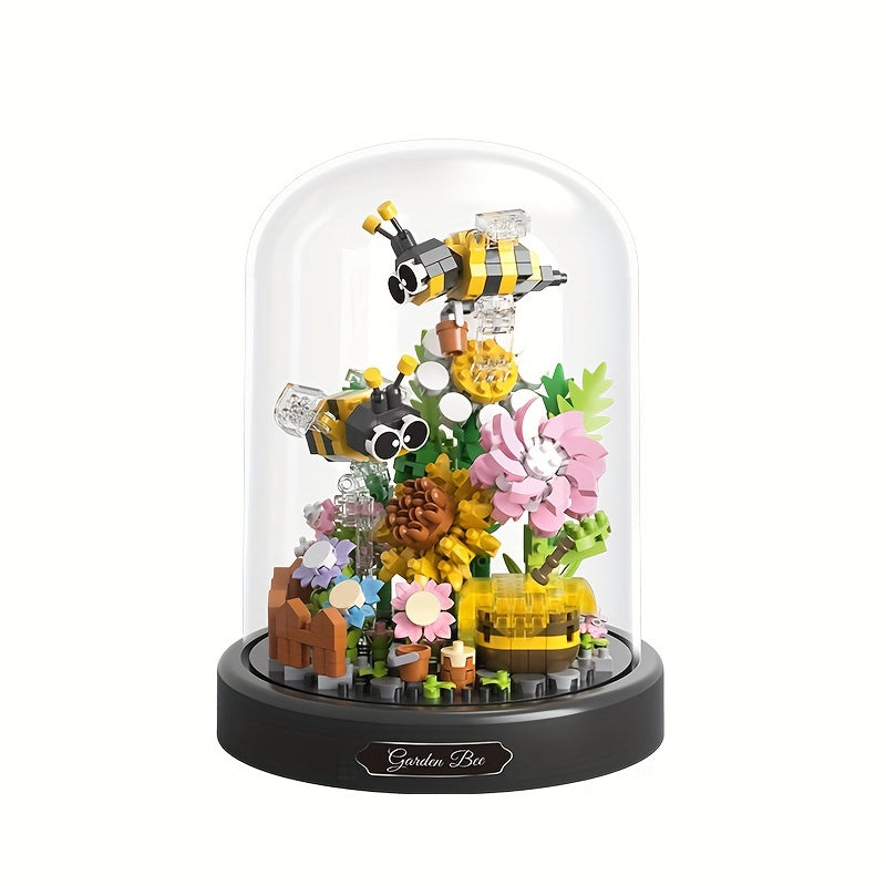 588pcs With Dust Cover Garden Bee Flowers Sweet Talk Creative Building Blocks Decoration Toy, Fun Building Blocks, Interlocking Building Block, Holiday Gift halloween, christmas gift