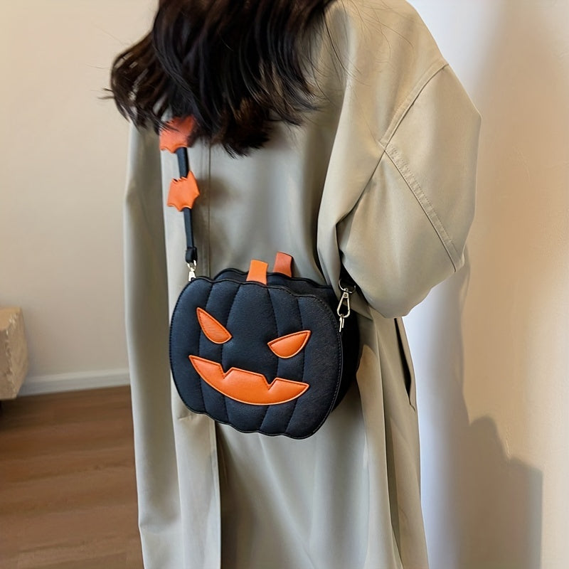 Pompoen halloween schoudertas - grappige crossbody bag in contrasterende kleuren | perfect festival accessoire