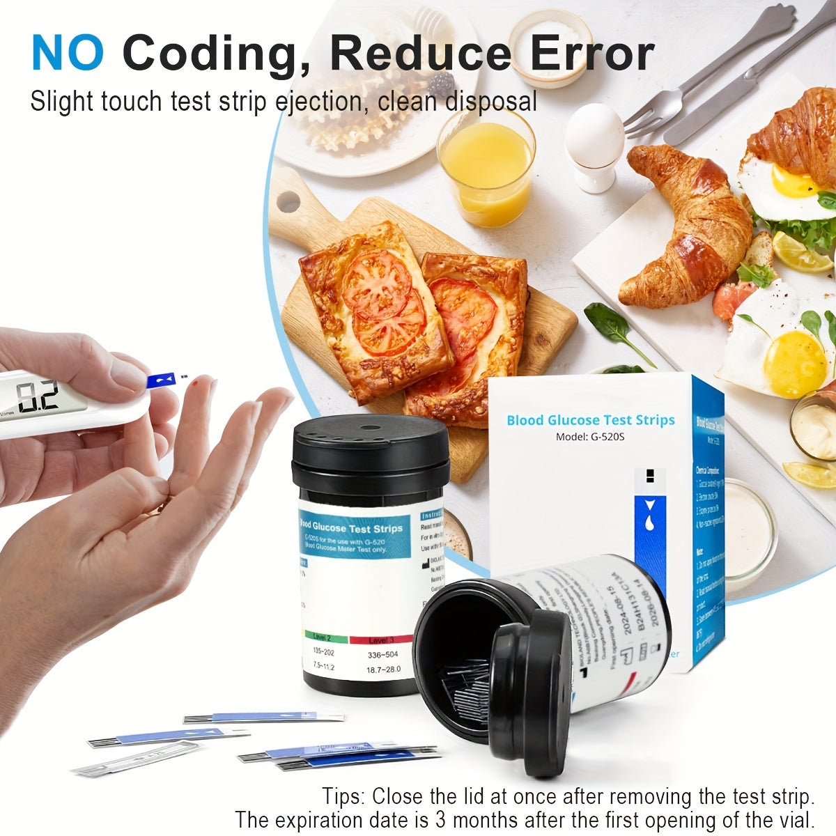 Complete Bloedsuikermeter Startpakket voor Thuisgebruik - Nauwkeurige Bloedglucosemeter Kit met 50 Teststrips en 50 Lancetten - Diabetes Testset zonder Coderen